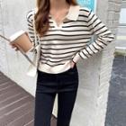 Striped Collared Sweater / Plain Camisole Top