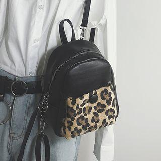 Faux Leather Zip Backpack Black - S