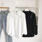 Zip-accent Long-sleeve Button-down Shirt
