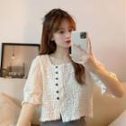 Short-sleeve Square-neck Embroidered Blouse Off-white - One Size