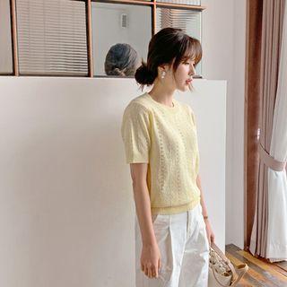 Short-sleeve Punched Knit Top