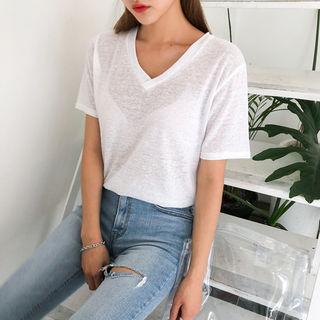 Colored Linen Blend Sheer T-shirt