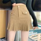 High-waist Corduroy A-line Accordion Pleat Mini Skirt