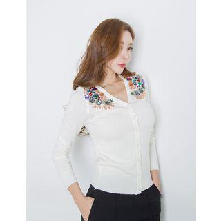 V-neck Rhinestone Cardigan