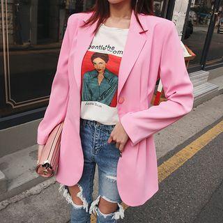 Pintuck-waist Metal-button Blazer