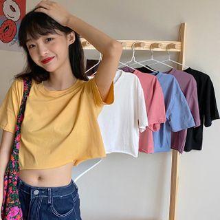 Short-sleeve Plain Round-neck T-shirt