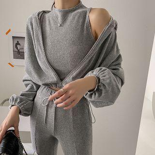 Velvet Set: Zip-up Hoodie + Cropped Sleeveless Top