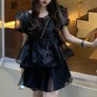Short-sleeve Sheer Top / A-line Skirt / Set