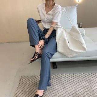 Plain Drawstring-waist Wide-leg Pants / Harem Pants