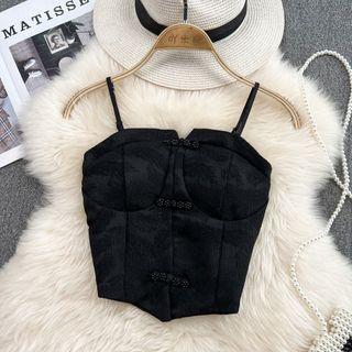 Frog Button Plain Camisole Top Black - One Size