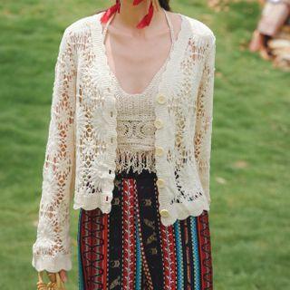 Crochet Lace Cardigan Almond - One Size