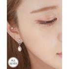 Rose Faux-pearl Dangle Silver Earrings