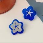 Non-matching Acrylic Flower Earring 1 Pair - Blue & Silver - One Size