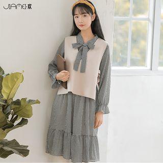 Set: Vest + Long-sleeve Ruffled Dress