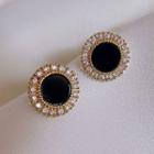 Rhinestone Round Earring 1 Pair - Black - One Size