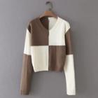 Color Block Cropped Sweater Camel & White - One Size