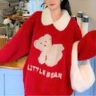 Bear Print Fleece Collar Sweater