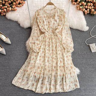 Ruffle Floral Print Pleated Dress