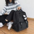 Snap Buckle Nylon Backpack Black - One Size