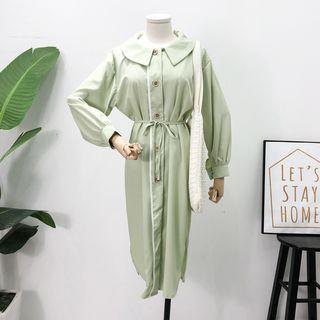 Peter Pan-collar Chiffon Shirtdress With Sash