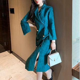 Long-sleeve Faux Suede Midi A-line Dress