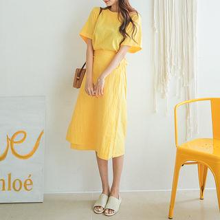Linen Blend Long Wrap Dress