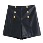 Double-breasted Faux Leather Shorts