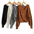 Long Sleeve Cross Strap Ribbed Knit Sweater