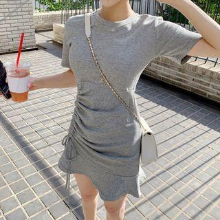 Ruffle Drawstring Slit Dress