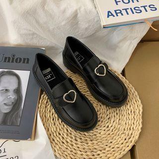 Heart Buckled Faux Leather Loafers