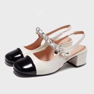 Two Tone Block-heel Slingback Pumps