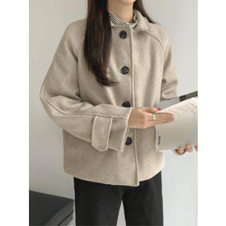 Raglan-shoulder Buttoned Jacket Oatmeal - One Size