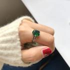 Stone Open Ring K644 - Silver & Green - One Size