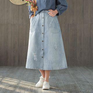 Midi A-line Denim Skirt Light Blue - One Size