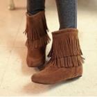 Faux Suede Fringed Hidden Wedge Boots