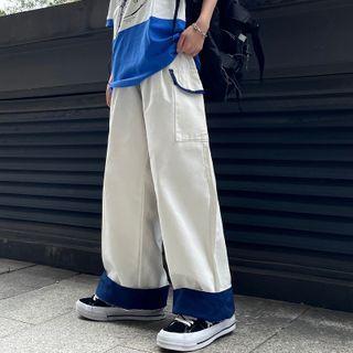 Color-block Cargo Straight Cut Pants