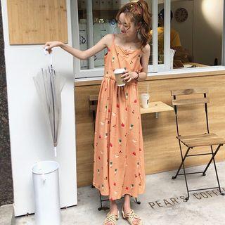 Fruit Print Spaghetti Strap Midi A-line Dress