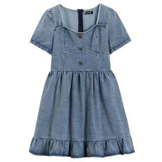 Short-sleeve Washed Denim Mini Smock Dress