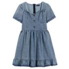 Short-sleeve Washed Denim Mini Smock Dress