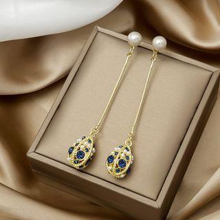Faux Pearl Rhinestone Dangle Earring 1 Pair - E3426 - Blue - One Size