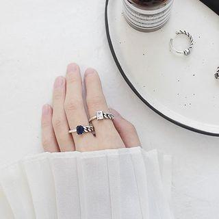 925 Sterling Silver Square Rhinestone / Stone Open Ring