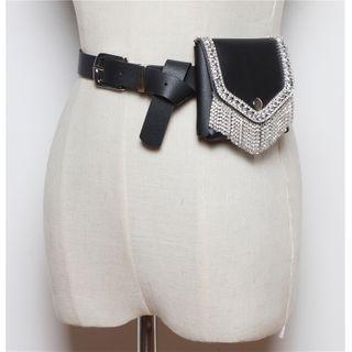 Rhinestone Faux Leather Pouch Belt