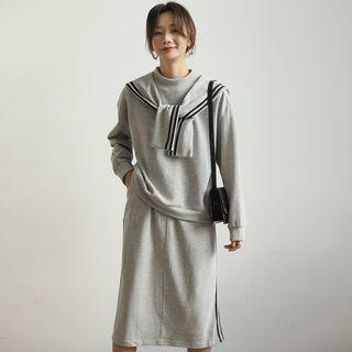 Set: Sailor Collar Sweatshirt + Midi Skirt