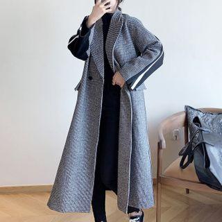 Double Breasted Houndstooth Long Coat