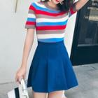 Set: Striped Short-sleeve Knit Top + High Waist A-line Skirt