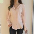 Notched-lapel Pintuck-sleeve Blouse