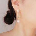 Safety Pin Rhinestone Faux Pearl Dangle Earring 1 Pair - Gold - One Size