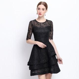 Short-sleeve Ruffle Lace Dress