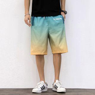 Letter Printed Gradient Drawstring Shorts