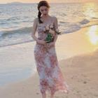 Flower Print Camisole Top / Midi A-line Skirt